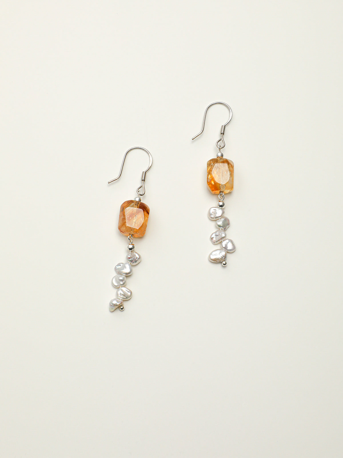 OME014 Citrine Keshi Pearl Dangle Earrings