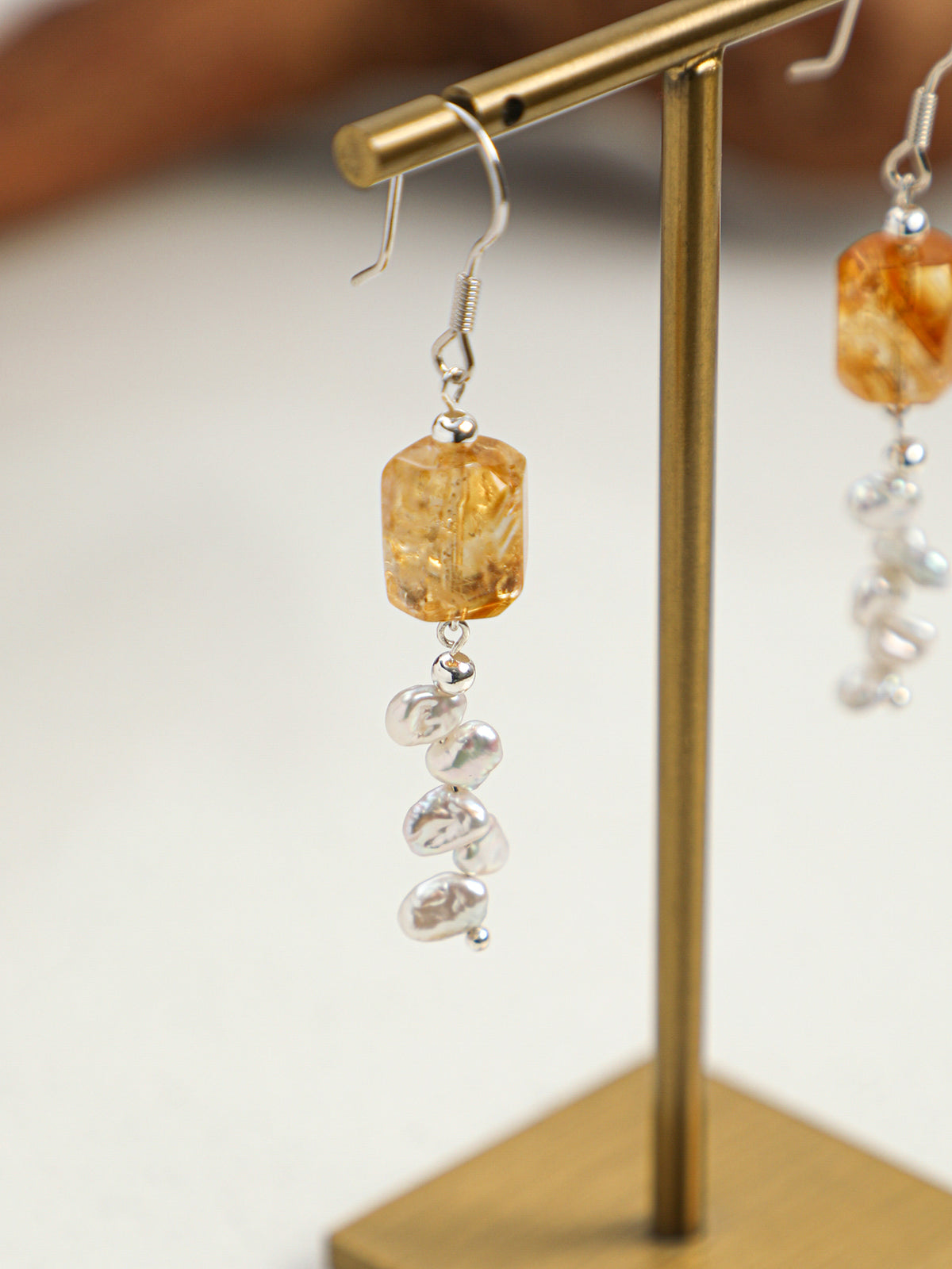 OME014 Citrine Keshi Pearl Dangle Earrings
