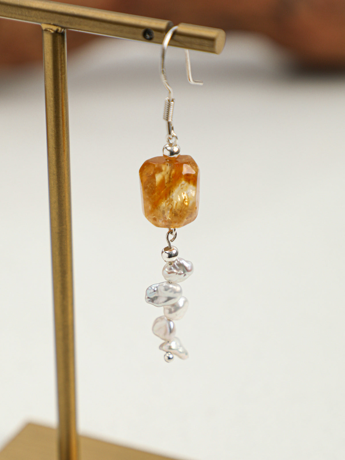 OME014 Citrine Keshi Pearl Dangle Earrings