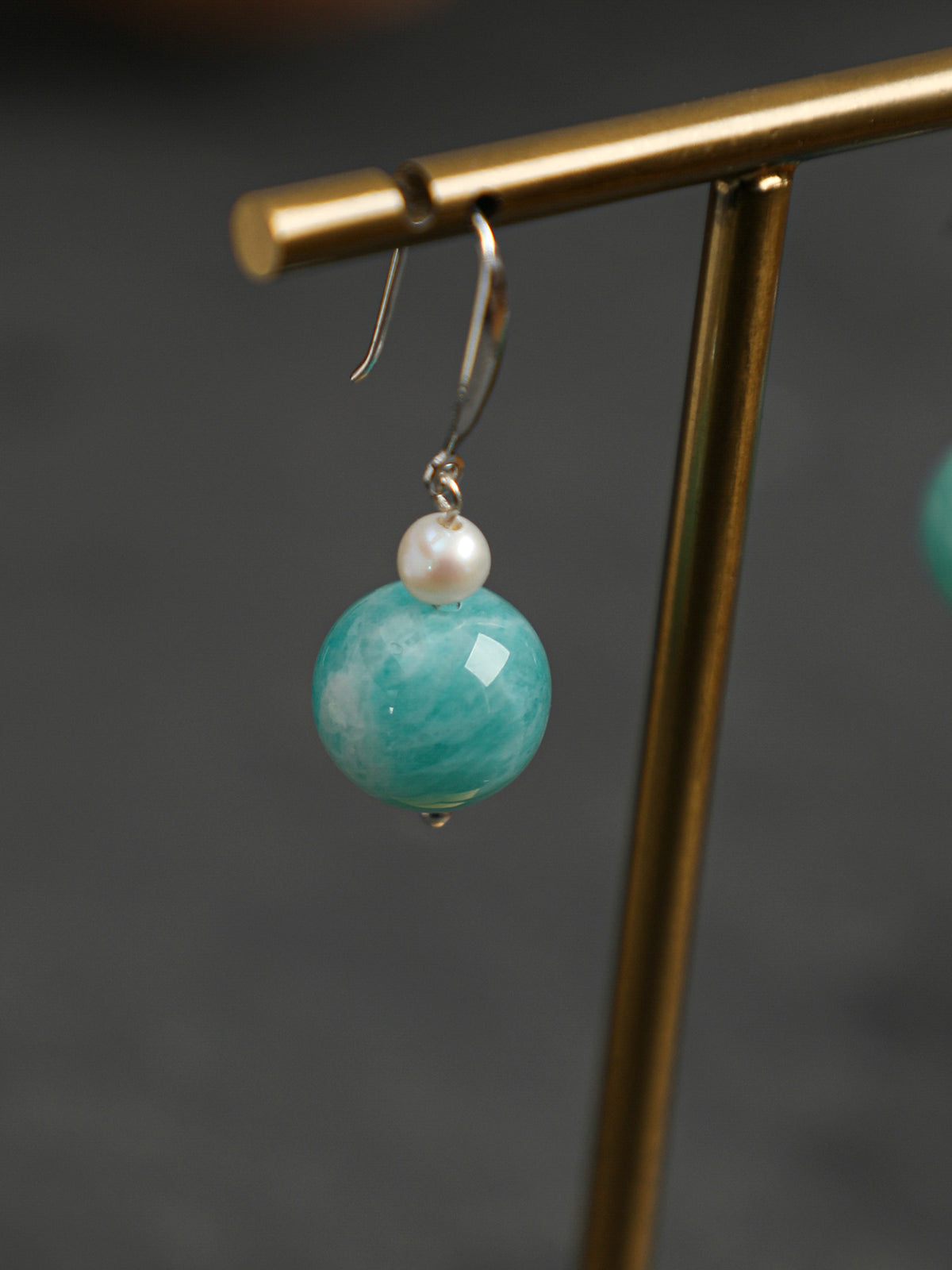 OME017 Green Amazonite Pearl Dangle Earrings
