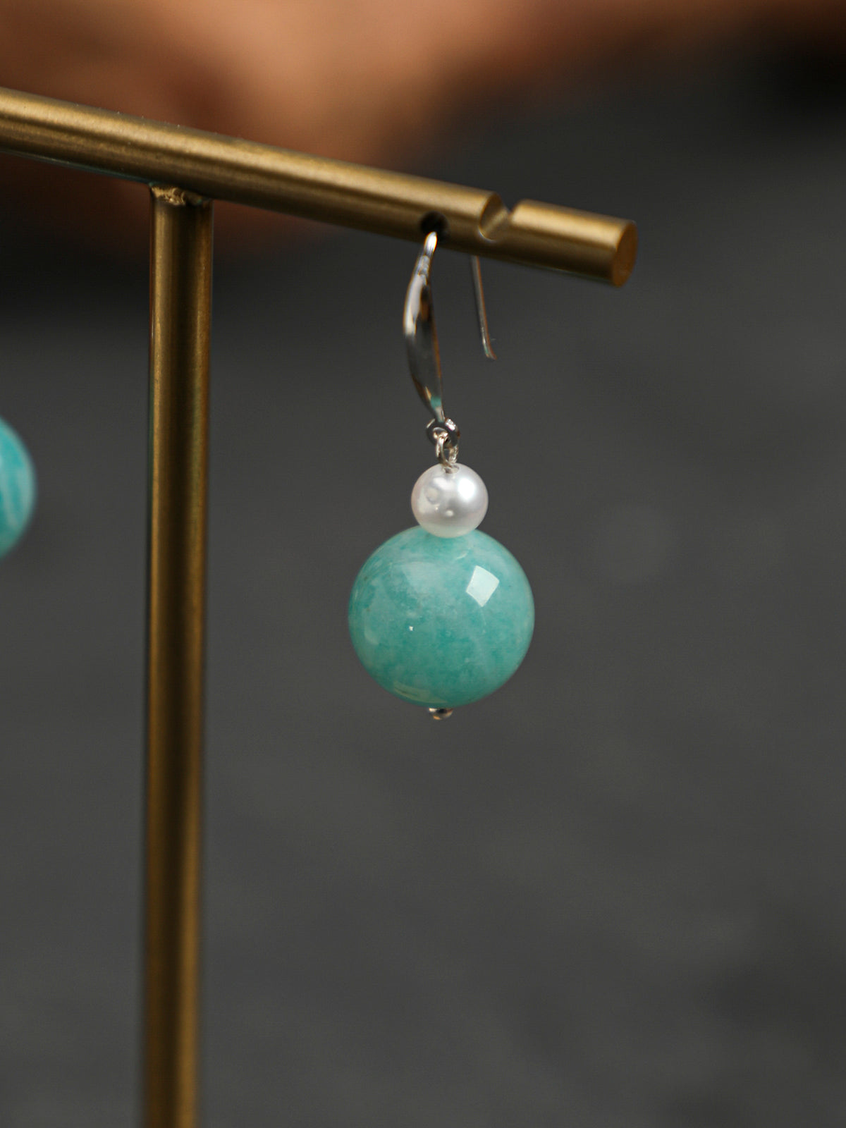 OME017 Green Amazonite Pearl Dangle Earrings