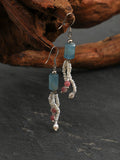 OME016 Blue Onyx Pearl Tassel Dangle Earrings
