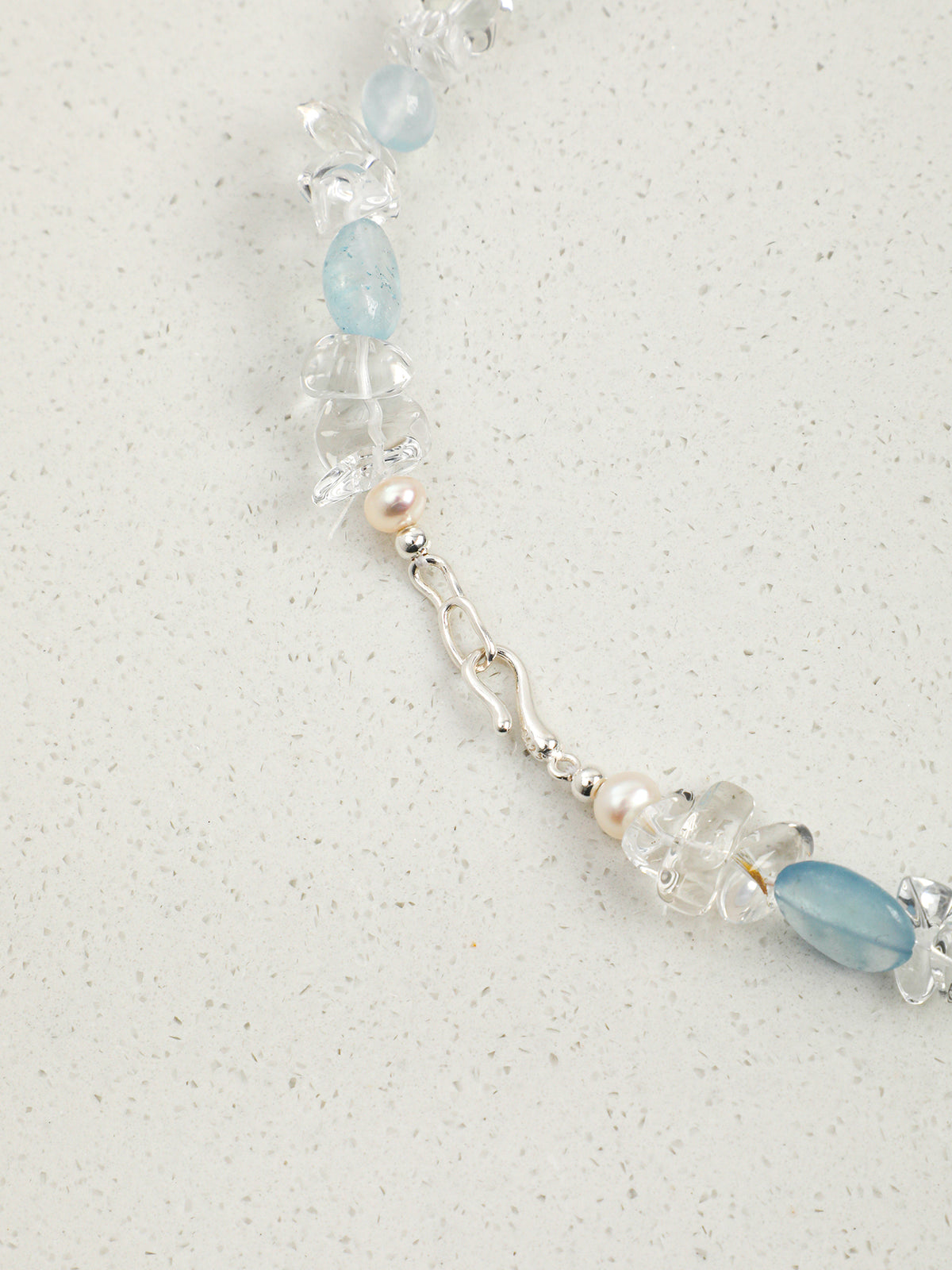 OMN012 Frost Blue Gem Pearl Necklace