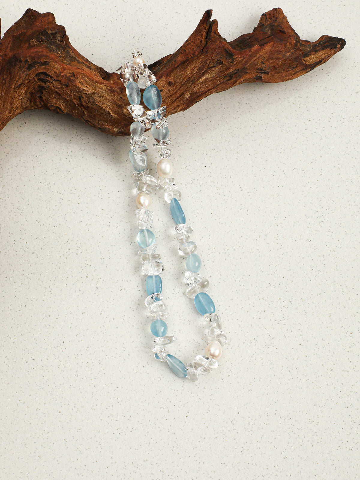 OMN012 Frost Blue Gem Pearl Necklace