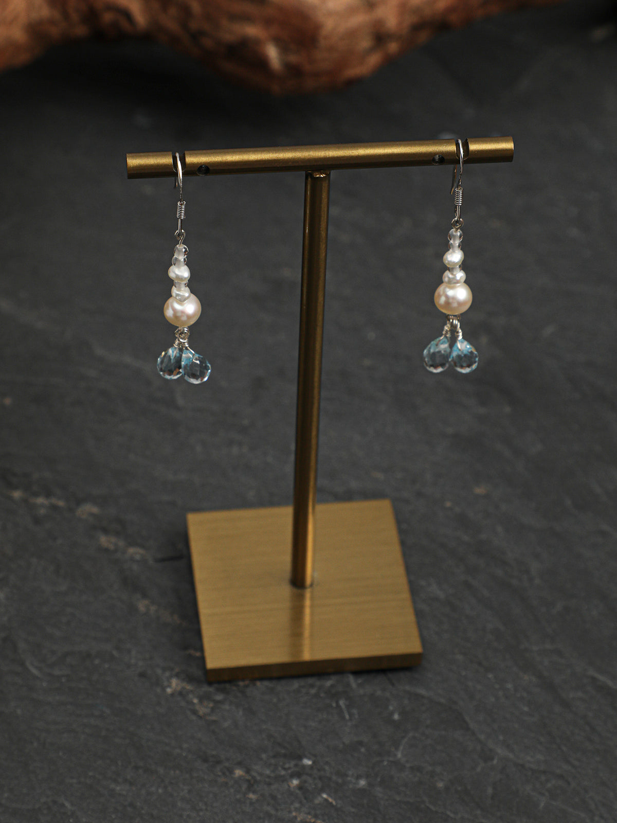 OME010 Blue Topaz Pearl Drop Earrings