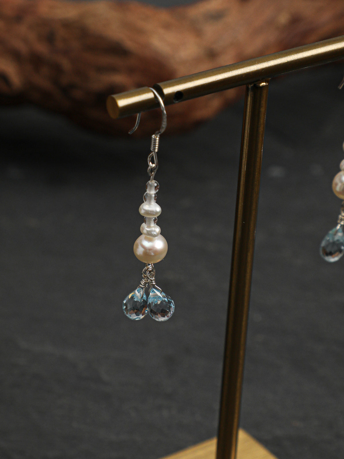 OME010 Blue Topaz Pearl Drop Earrings