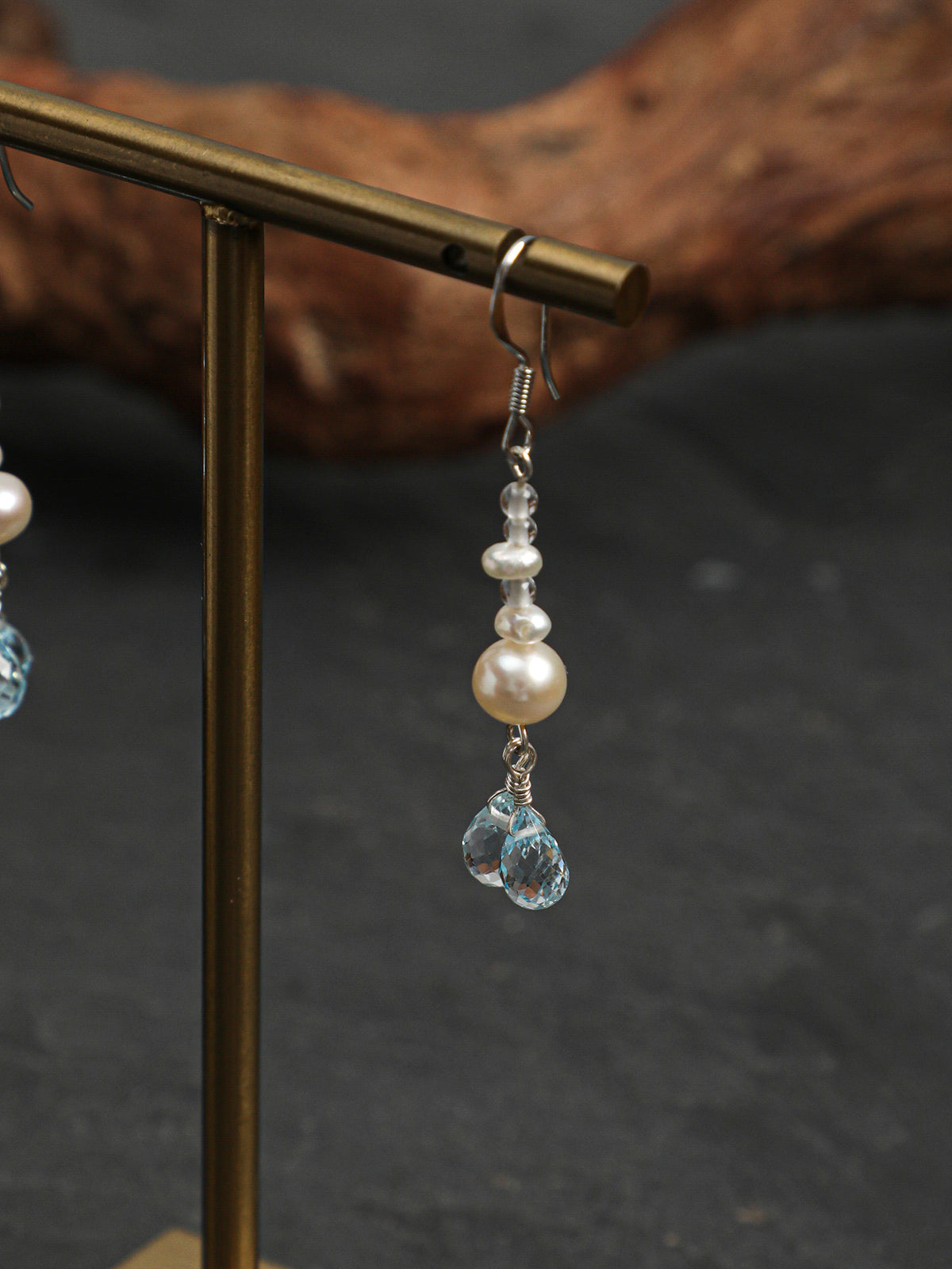 OME010 Blue Topaz Pearl Drop Earrings