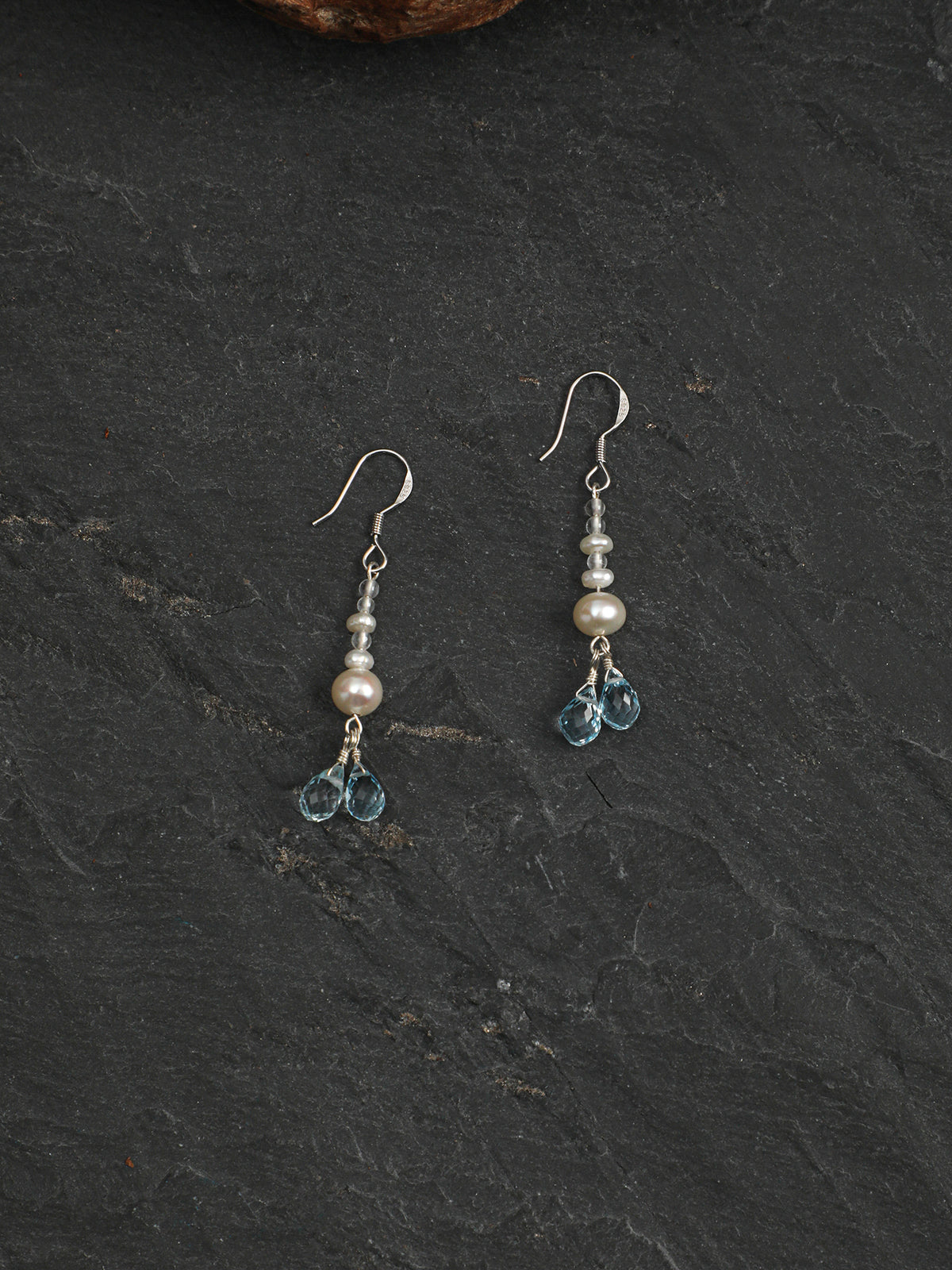 OME010 Blue Topaz Pearl Drop Earrings
