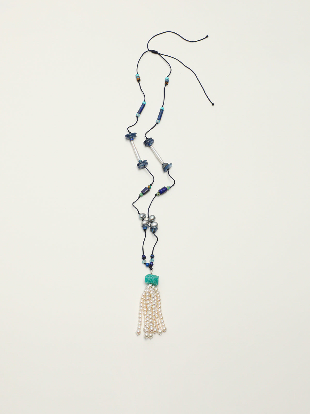 OMN013 Dark Blue Surge Pearl Tassel Necklace