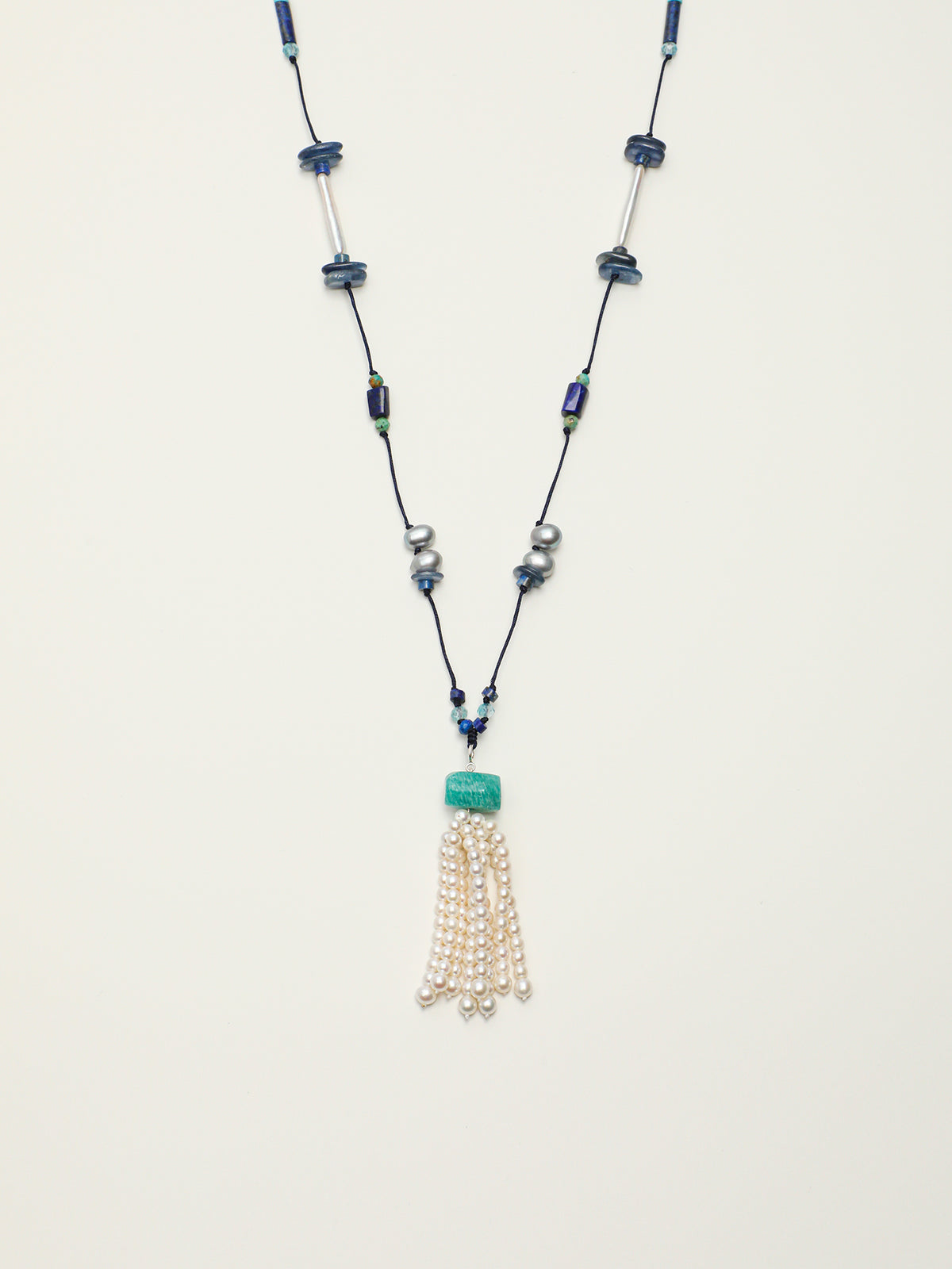 OMN013 Dark Blue Surge Pearl Tassel Necklace