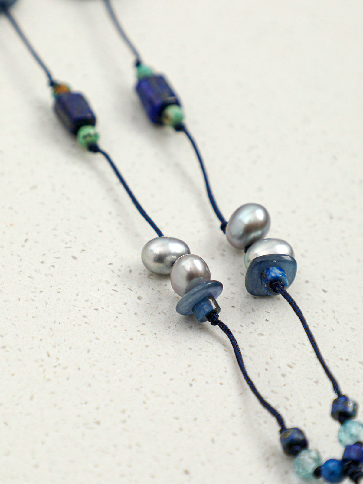 OMN013 Dark Blue Surge Pearl Tassel Necklace