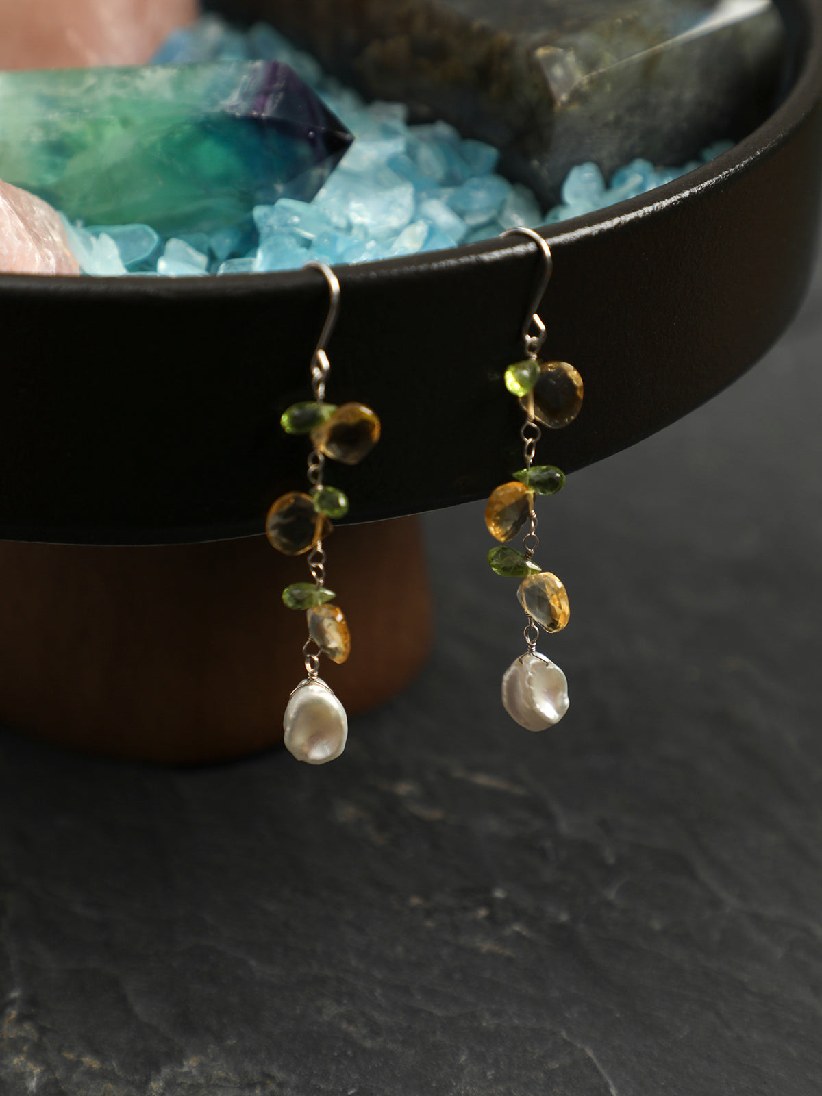 OME011 Golden Spike Pearl Drop Earrings