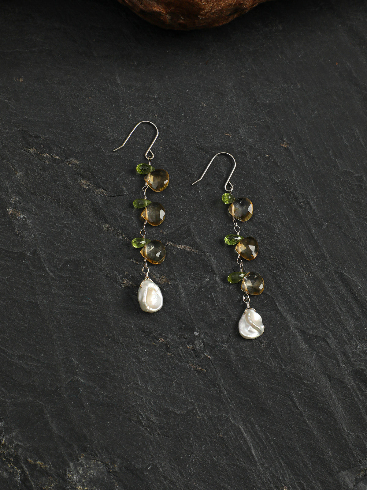 OME011 Golden Spike Pearl Drop Earrings