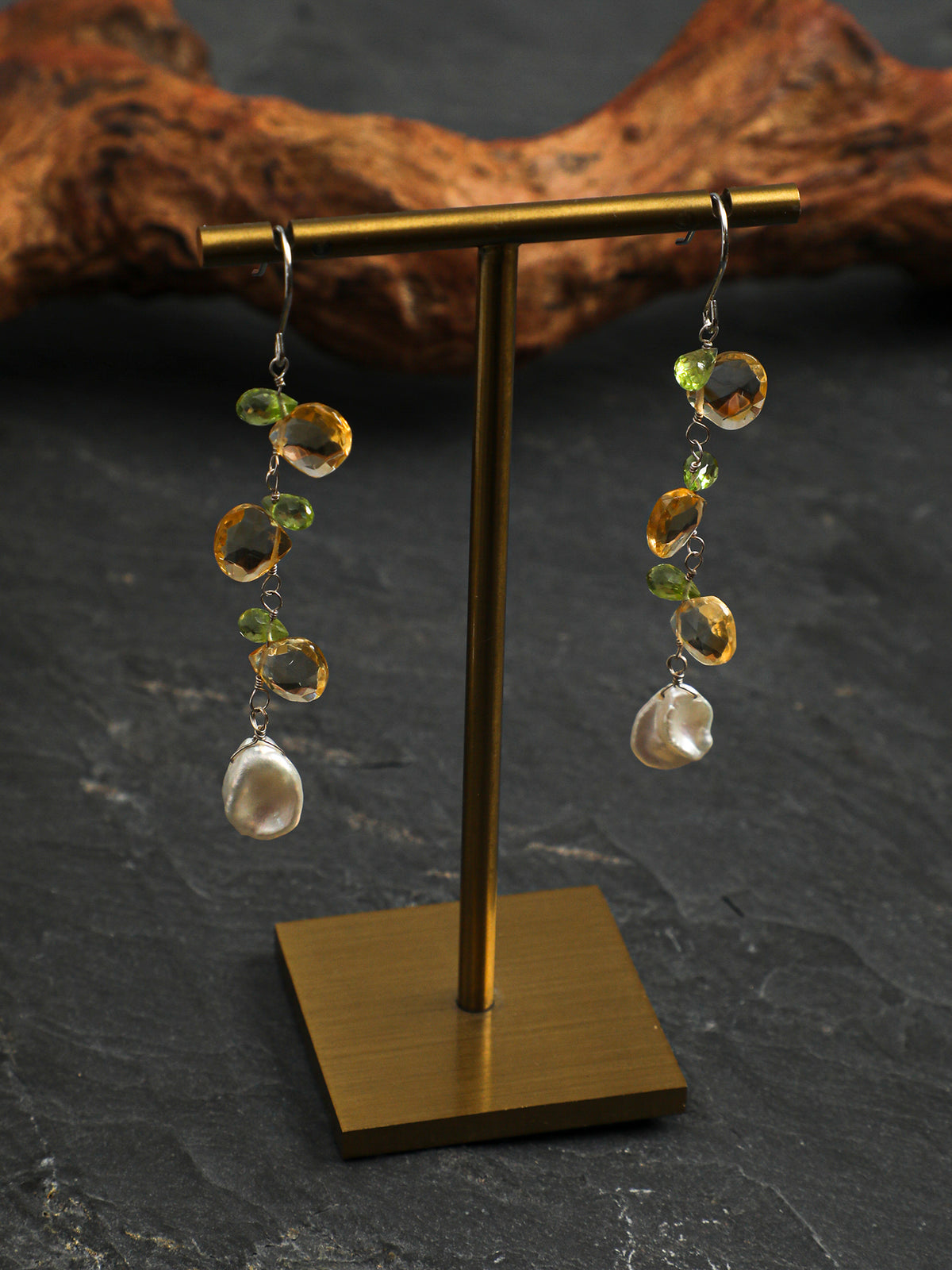OME011 Golden Spike Pearl Drop Earrings