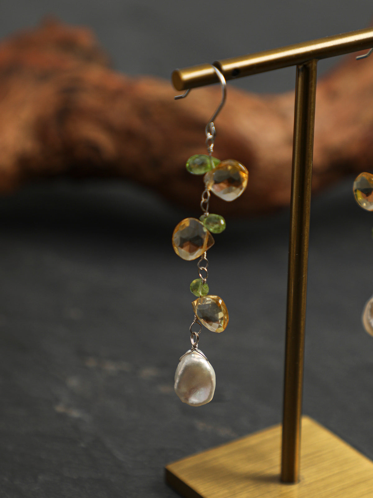OME011 Golden Spike Pearl Drop Earrings