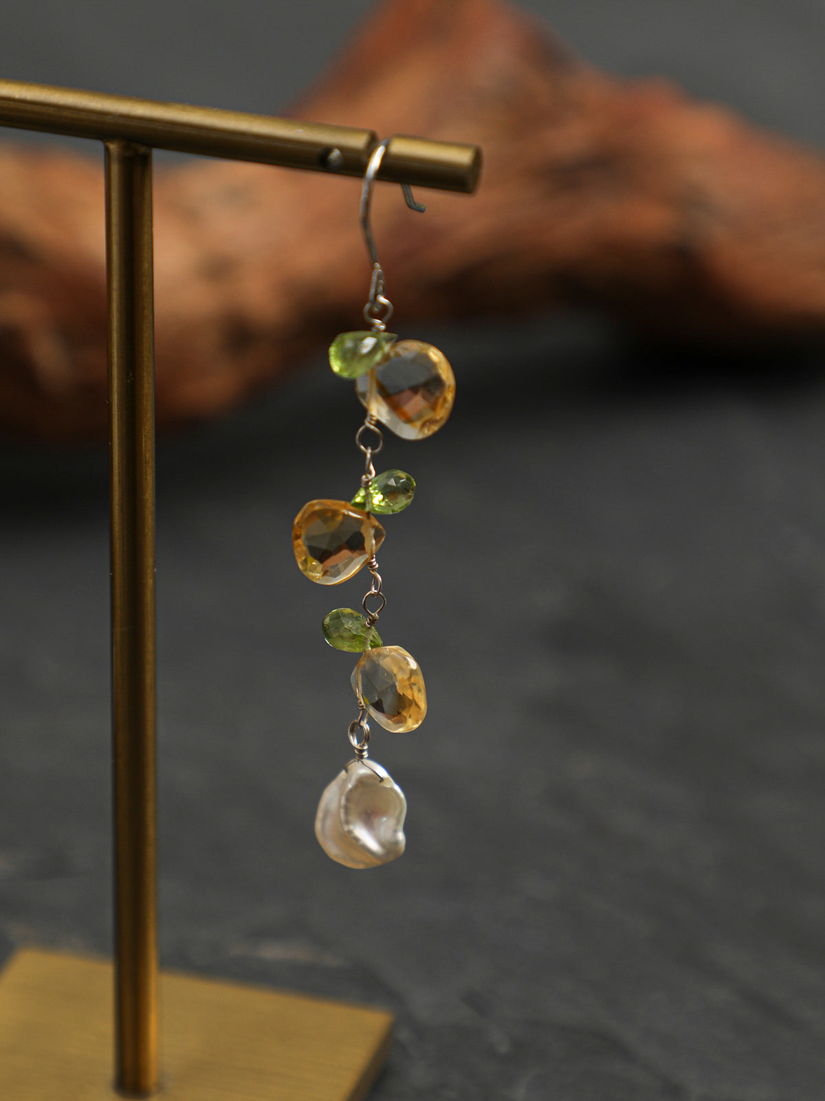 OME011 Golden Spike Pearl Drop Earrings