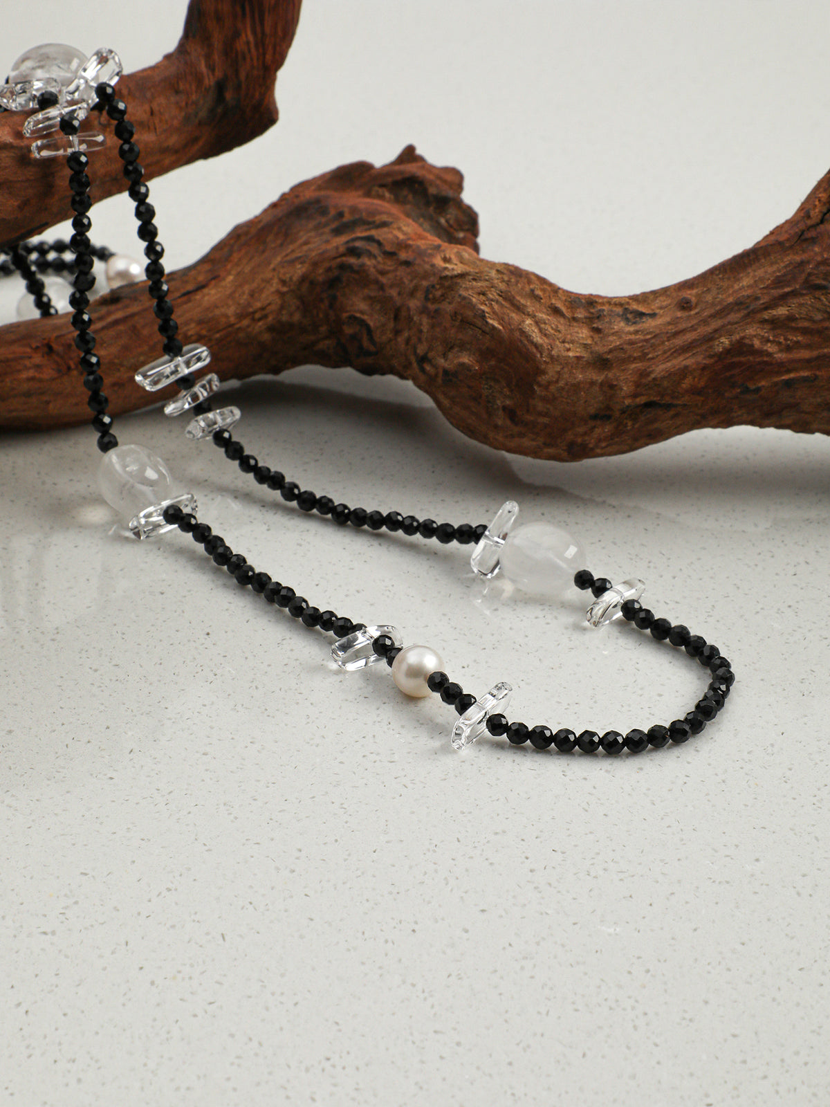 OMN018 Ink Chain Crystal Moon Necklace