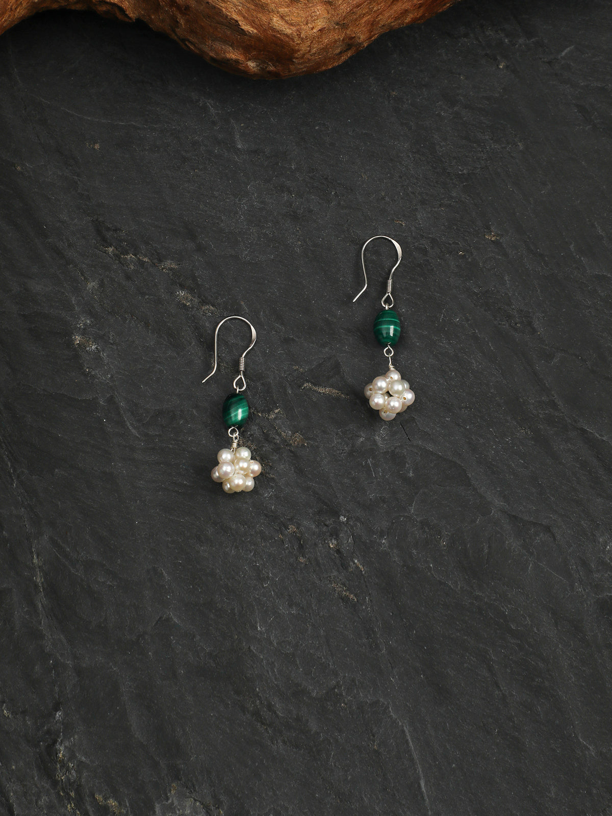 OME004 Malachite Pearl Cluster Earrings