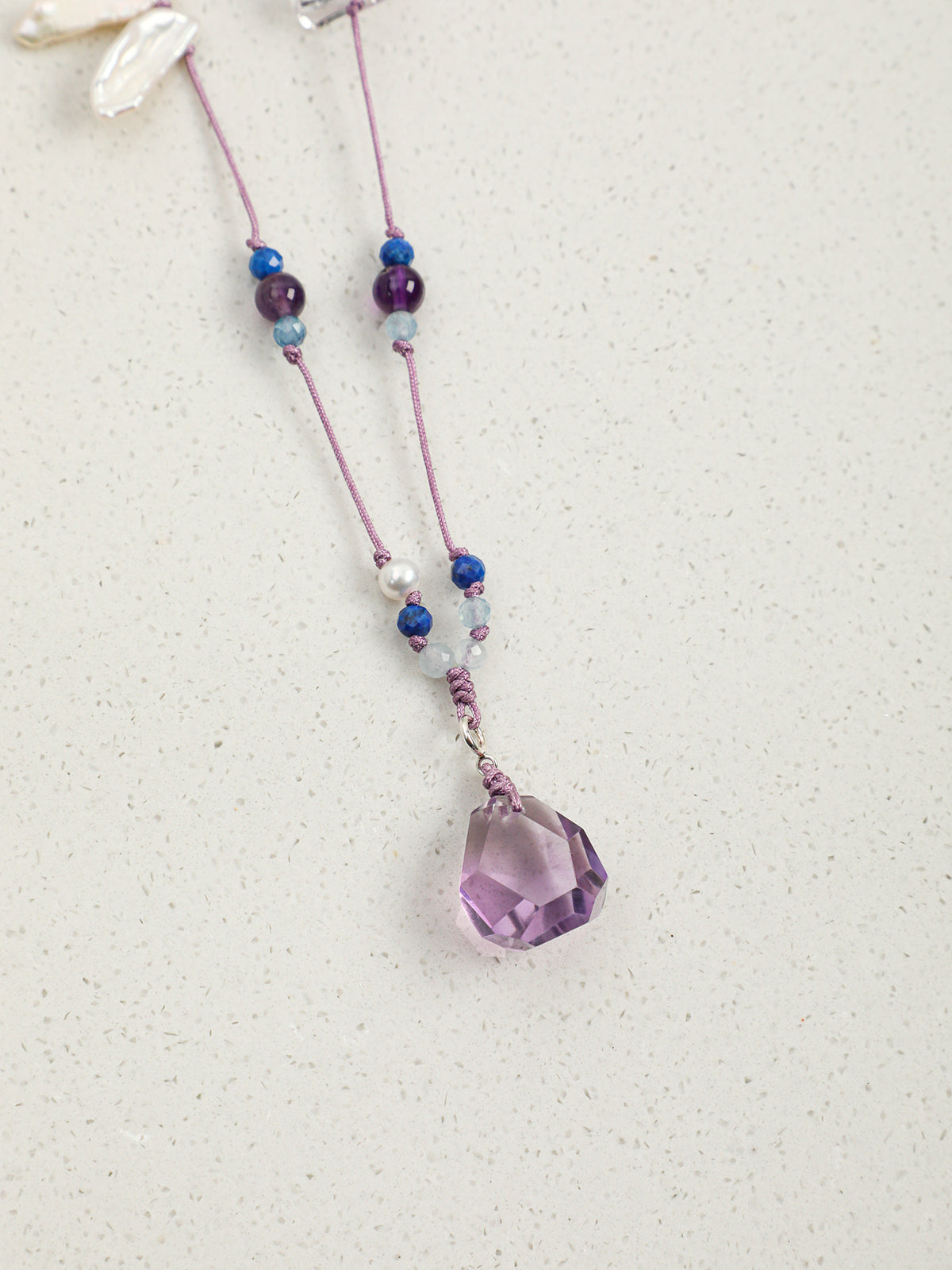 OMN010 Violet Cloud Hanging Crystal Necklace