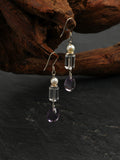 OME012 Clear Purple Quartz Pearl Dangle Earrings
