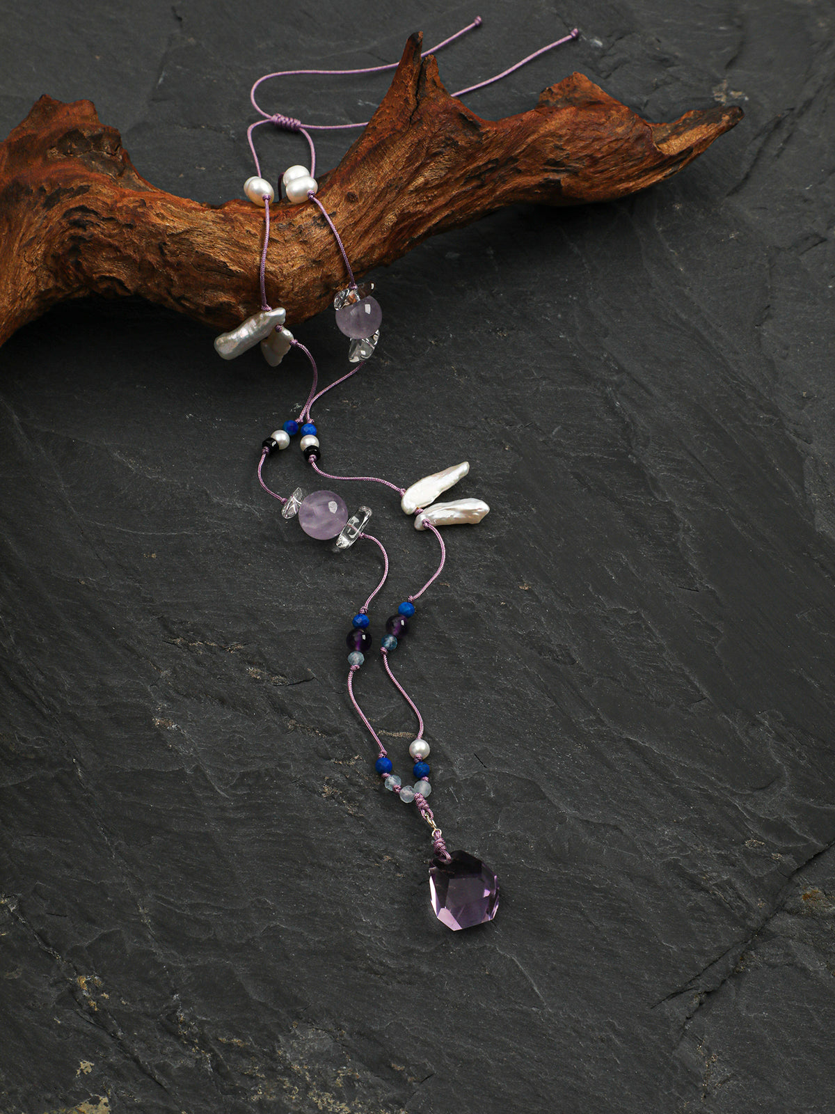 OMN010 Violet Cloud Hanging Crystal Necklace