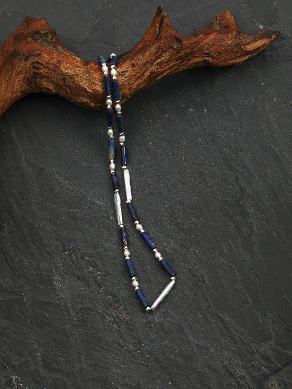 OMN007 Indigo Sea Shattered Silver Necklace
