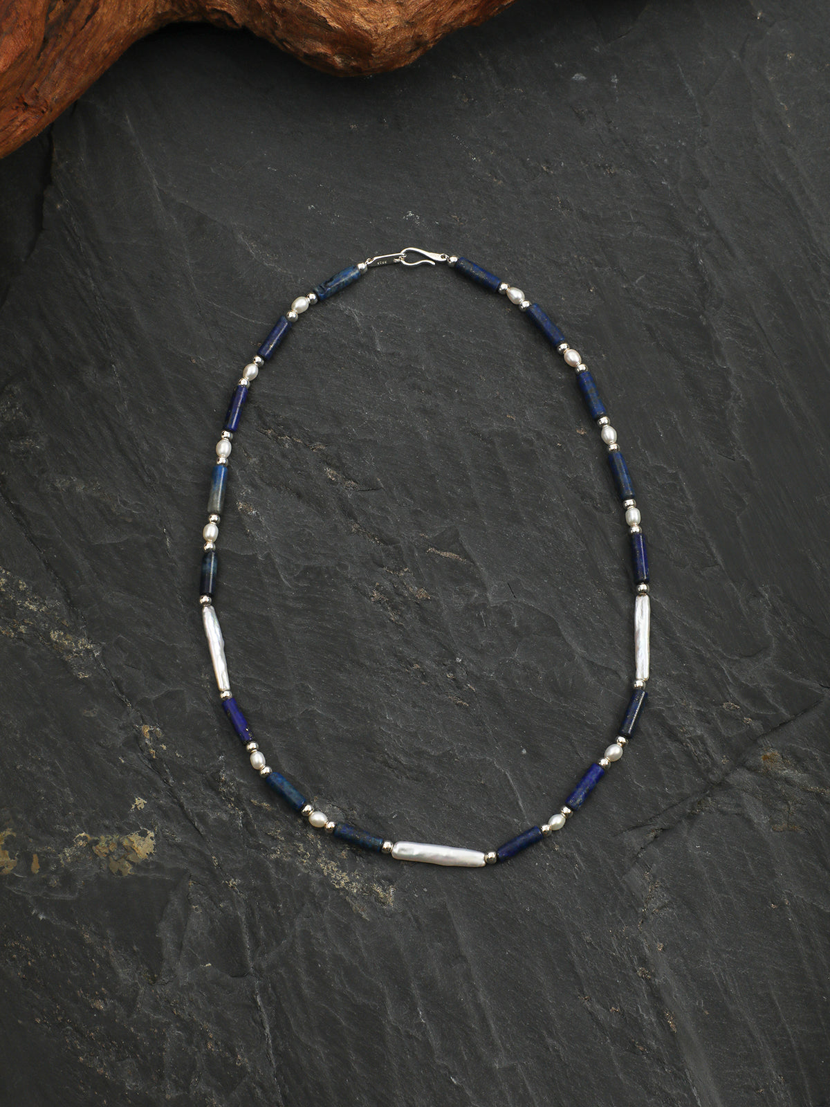OMN007 Indigo Sea Shattered Silver Necklace