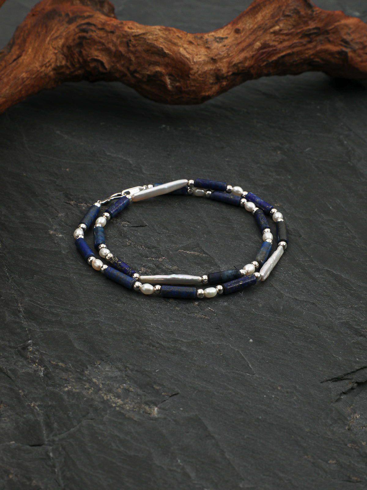 OMN007 Indigo Sea Shattered Silver Necklace