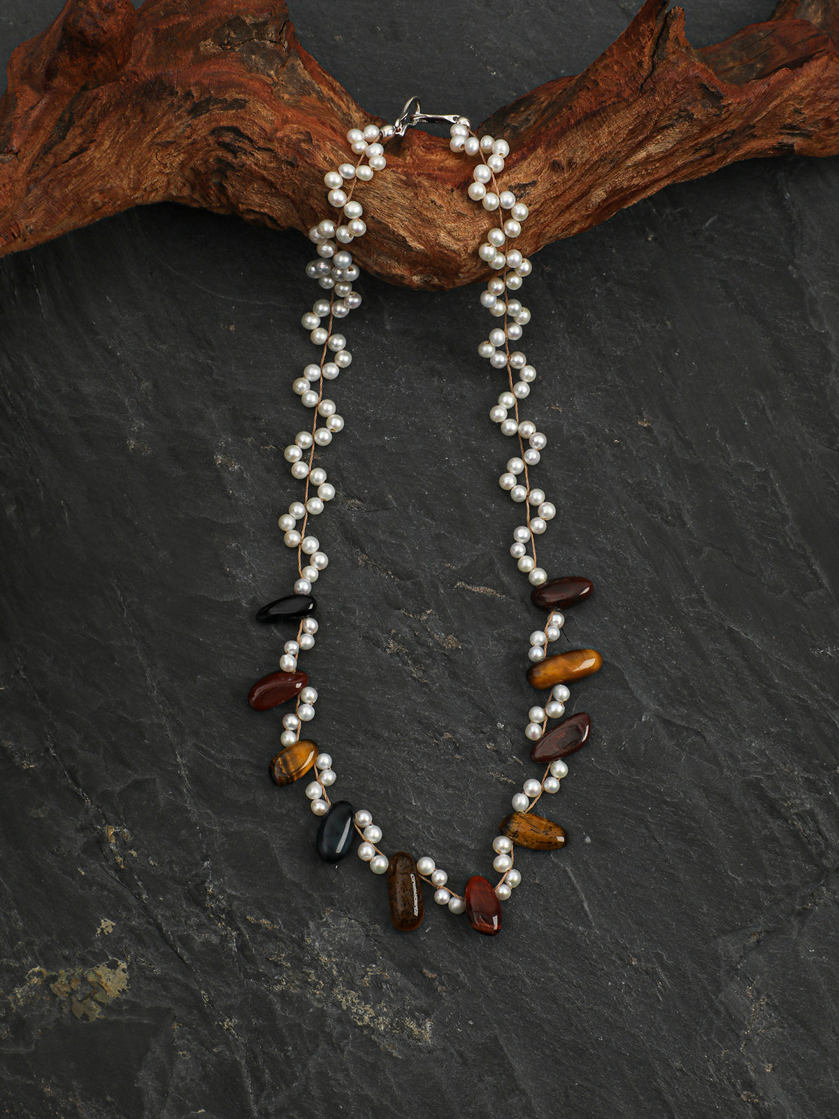 OMN005 Ochre Glow Vine Pearl Necklace