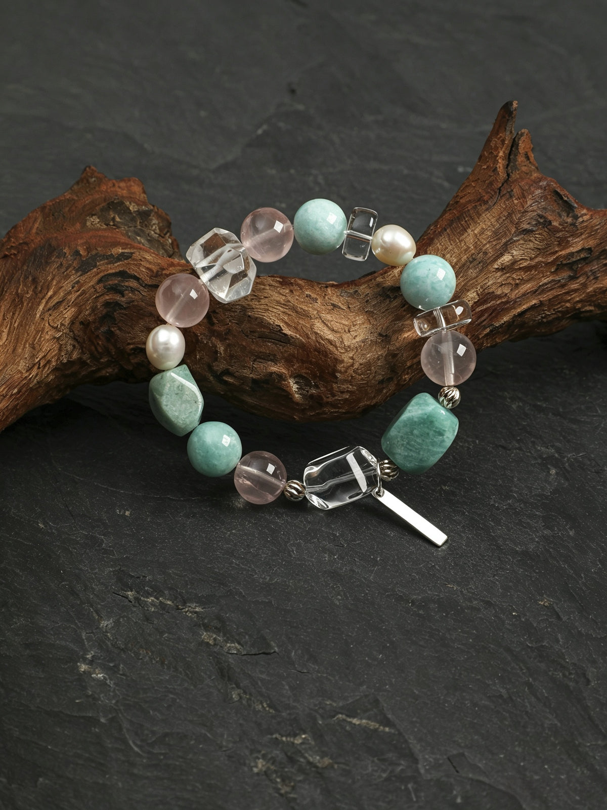 OMB017 Cyan Ripple Pink Crystal Bracelet