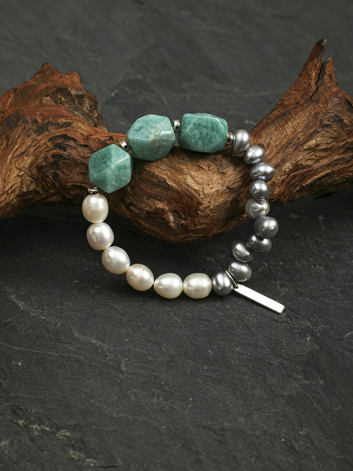 OMB019 Amazonite Pearl Sequence Bracelet