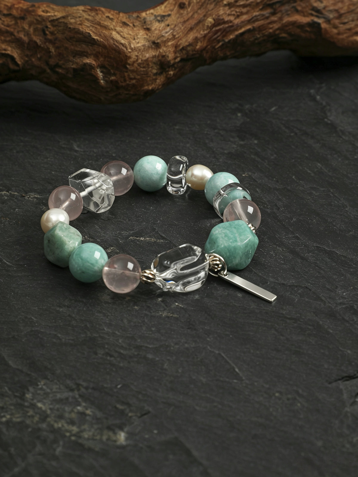 OMB017 Cyan Ripple Pink Crystal Bracelet
