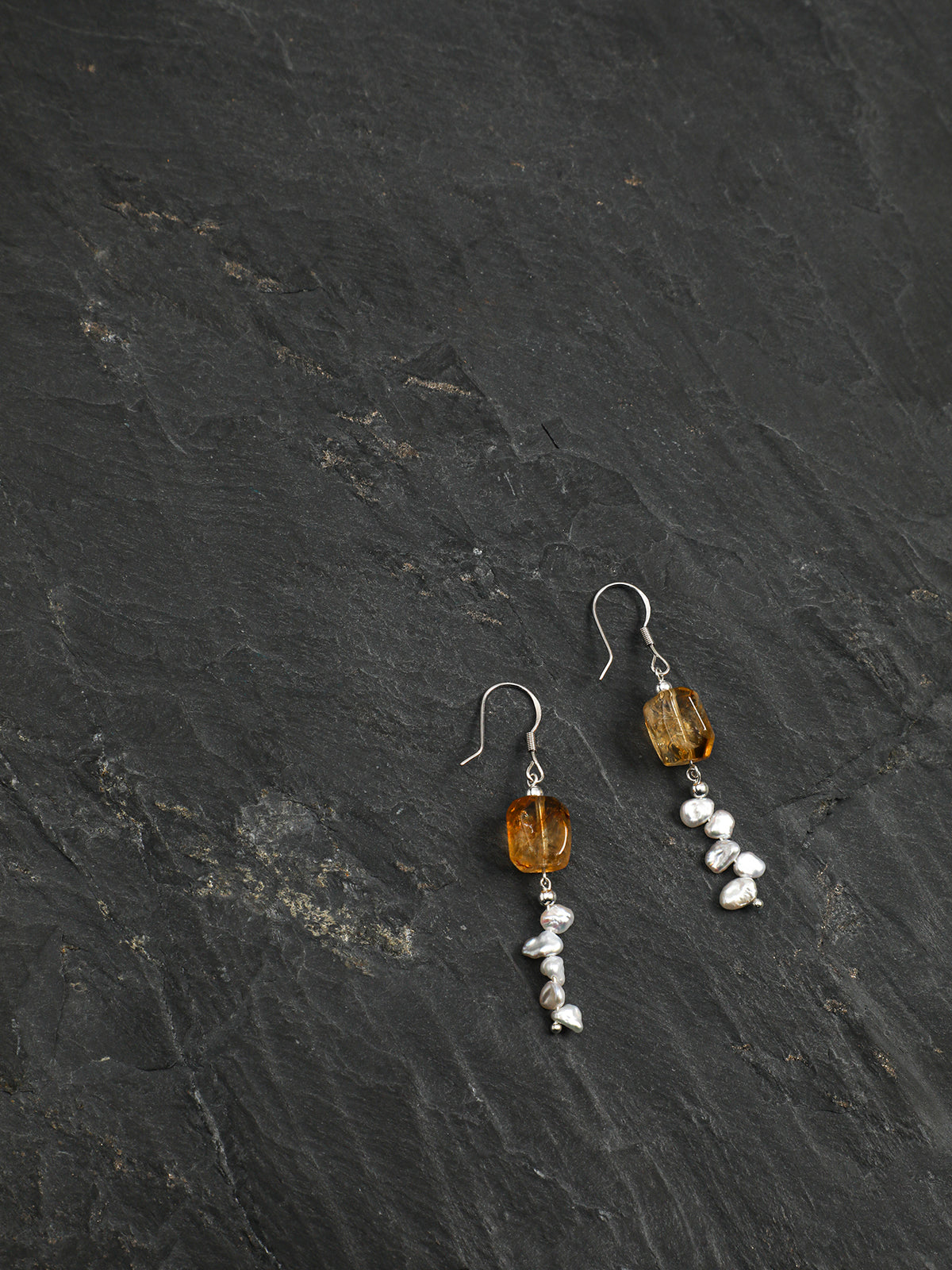 OME014 Citrine Keshi Pearl Dangle Earrings