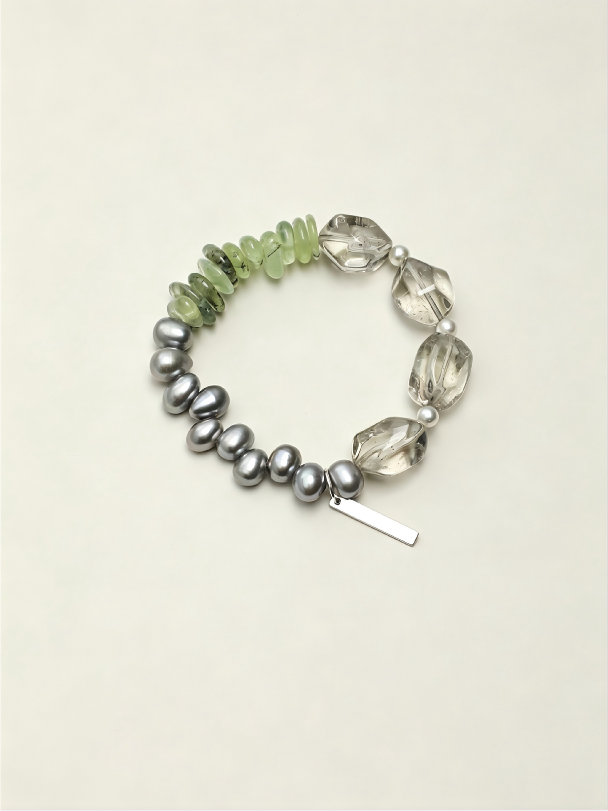 OMB016 Green Ripple Grey Pearl Bracelet