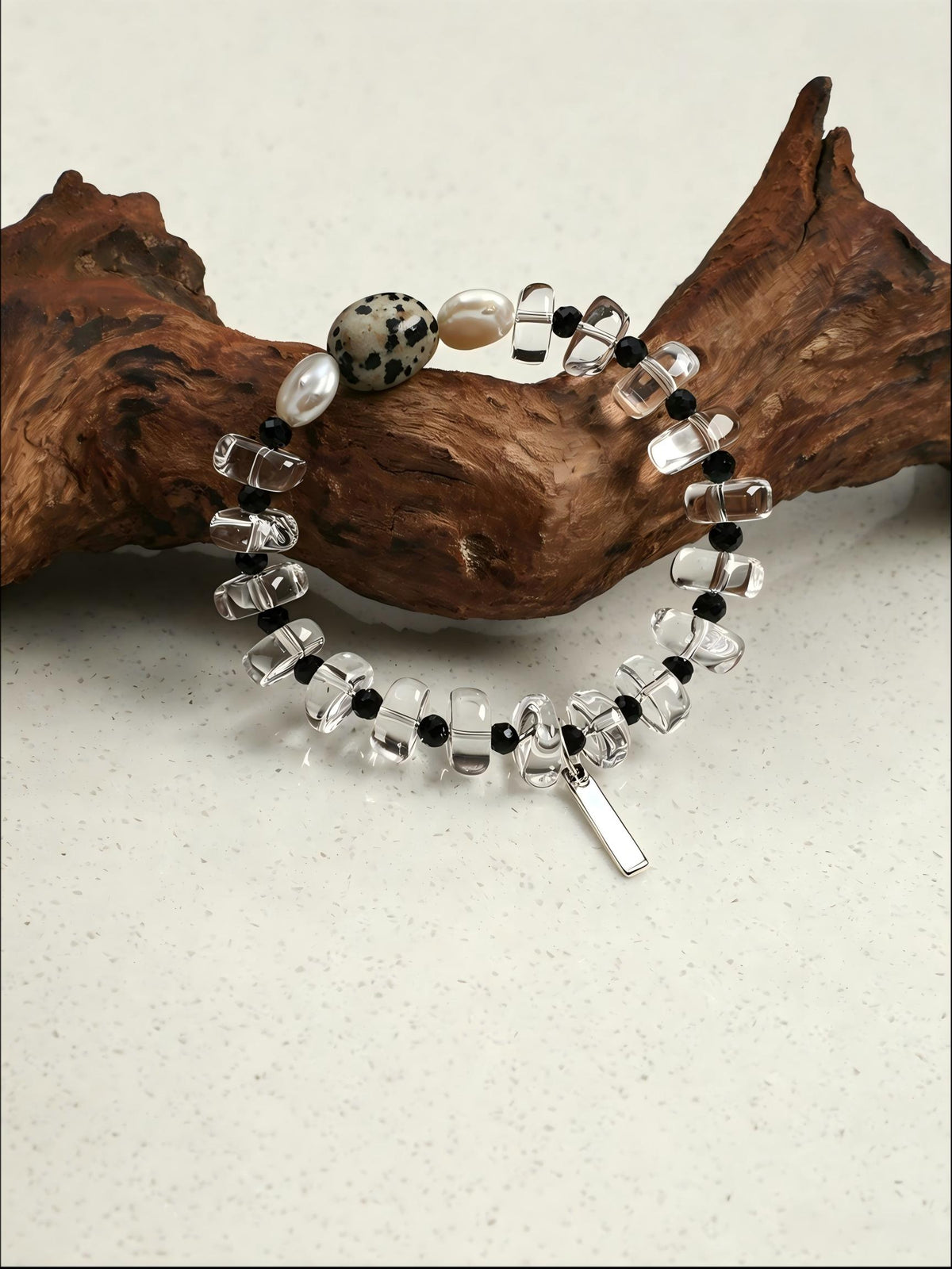 OMB006 Black Gravel Clear Gem Bracelet