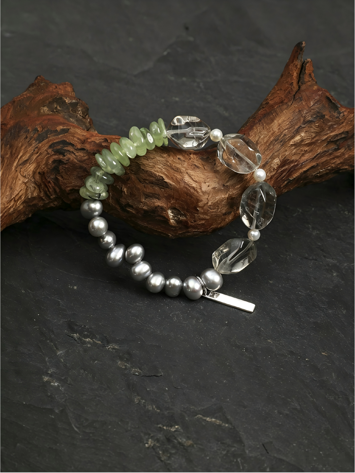 OMB016 Green Ripple Grey Pearl Bracelet