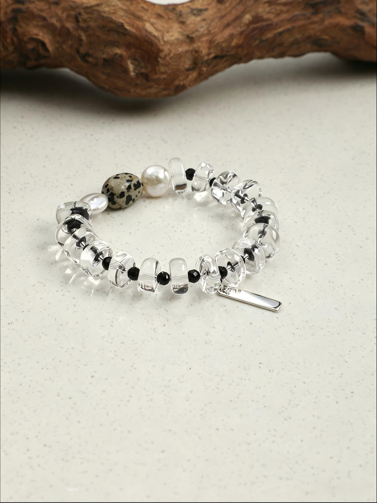 OMB006 Black Gravel Clear Gem Bracelet