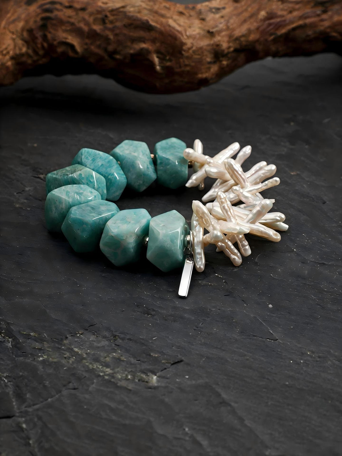OMB002 Blue Isle Twig Pearl Bracelet