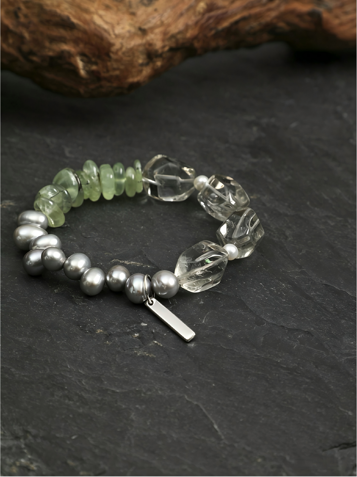 OMB016 Green Ripple Grey Pearl Bracelet