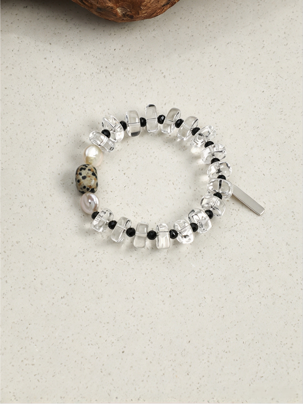 OMB006 Black Gravel Clear Gem Bracelet